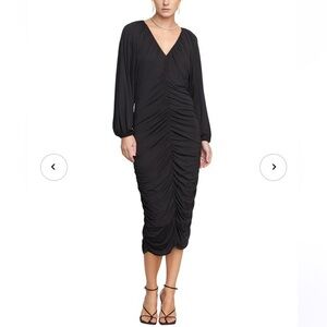 Modern Citizen Laini Black Ruched Long Sleeve Midi Dress Size XS‎ Minimalist